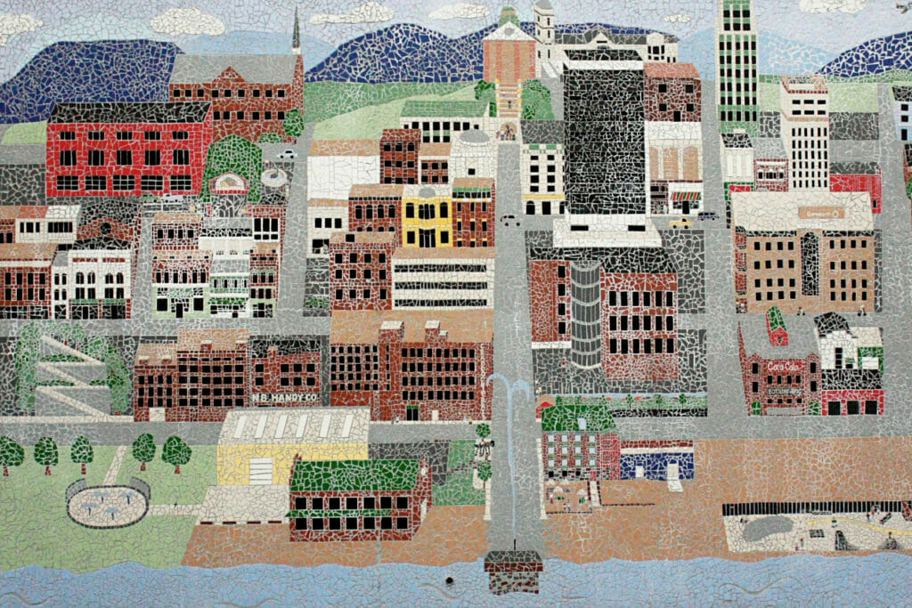 Amazement Square's mosaic mural of Lynchburg, Virginia