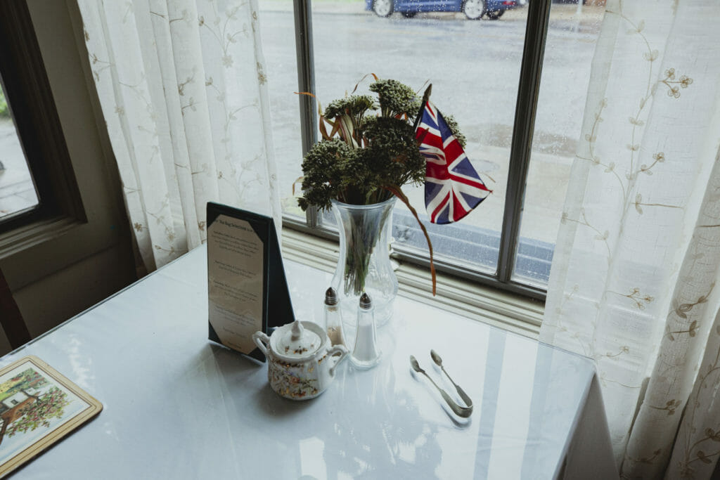 Tea table with British flag