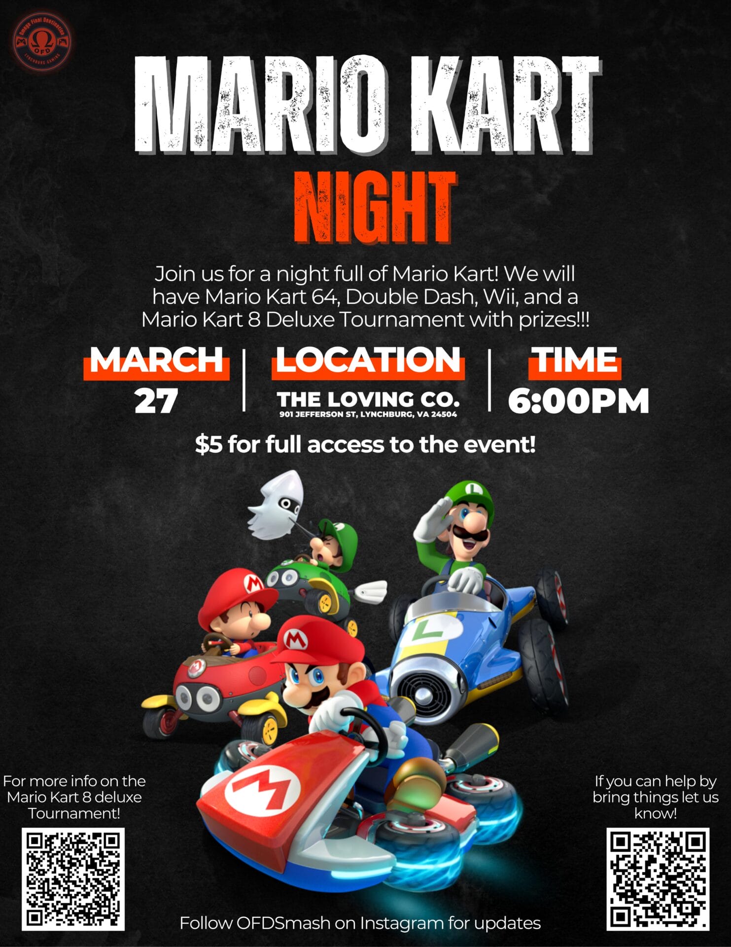 OFD Presents: Mario Kart Night! LYH – Lynchburg Tourism