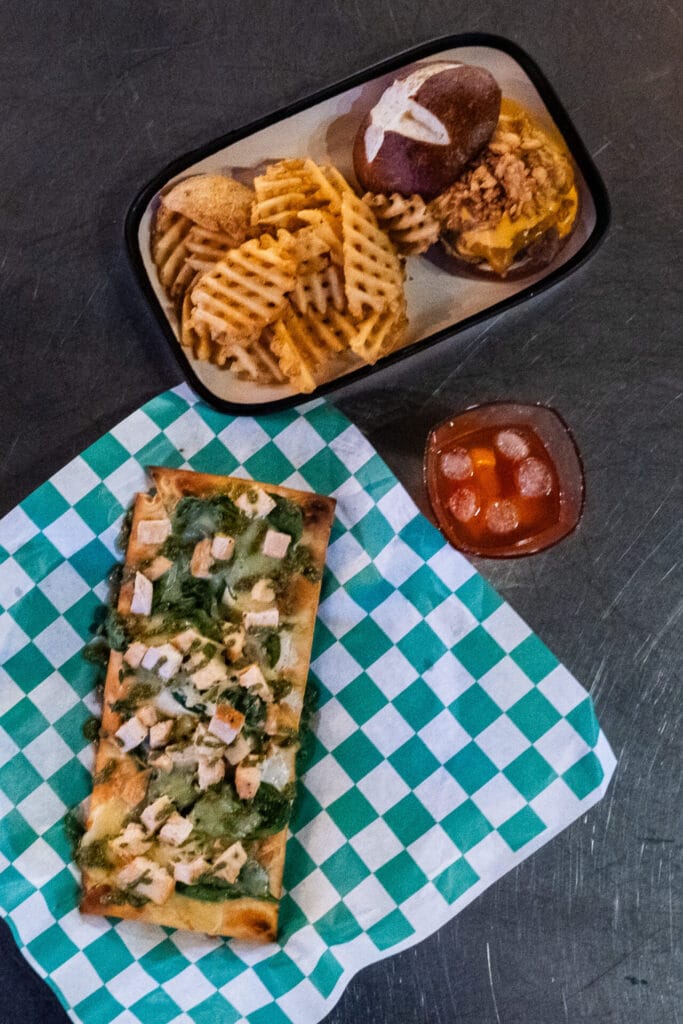 Delicious pizza and fries at The Vaughan Garage