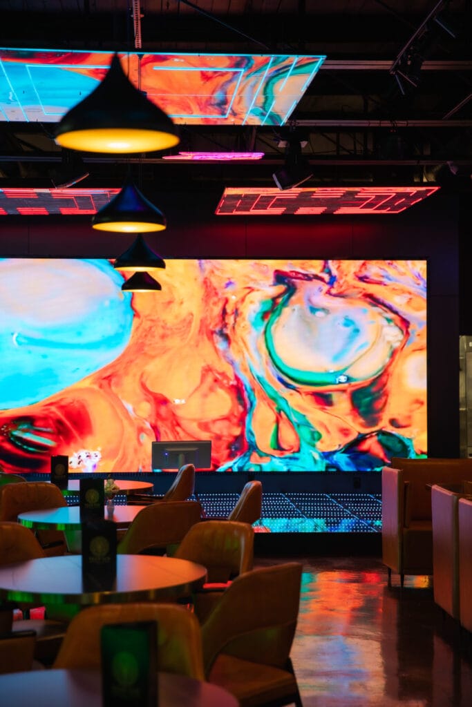 Colorful dancefloor and interior of Tiger Sun