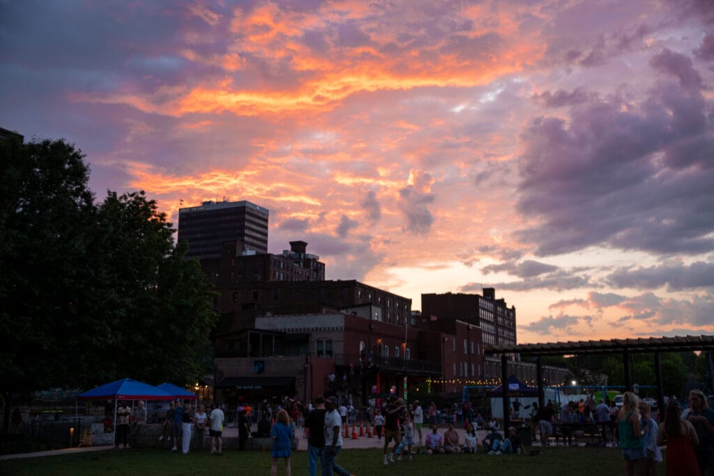Sunset at the playground at the opposite end of riverfront park
