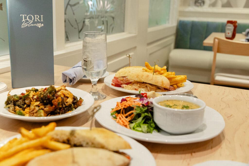 Sandwiches and other food items on table