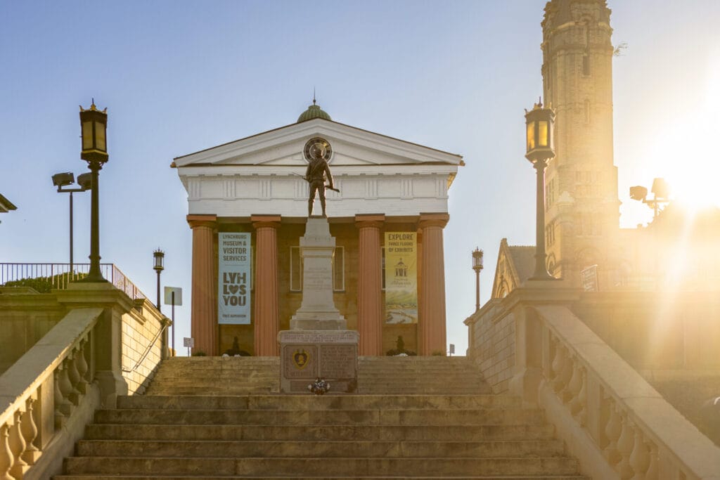 Exterior of the Lynchburg Museum & Visitor Center and the steps of Monument Terrace