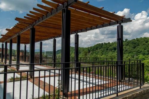 Lower Bluffwalk pergola overlooking the James River and out at the Blue Ridge Mountains in Downtown Lynchburg, Virginia - Credit City of Lynchburg, Virginia